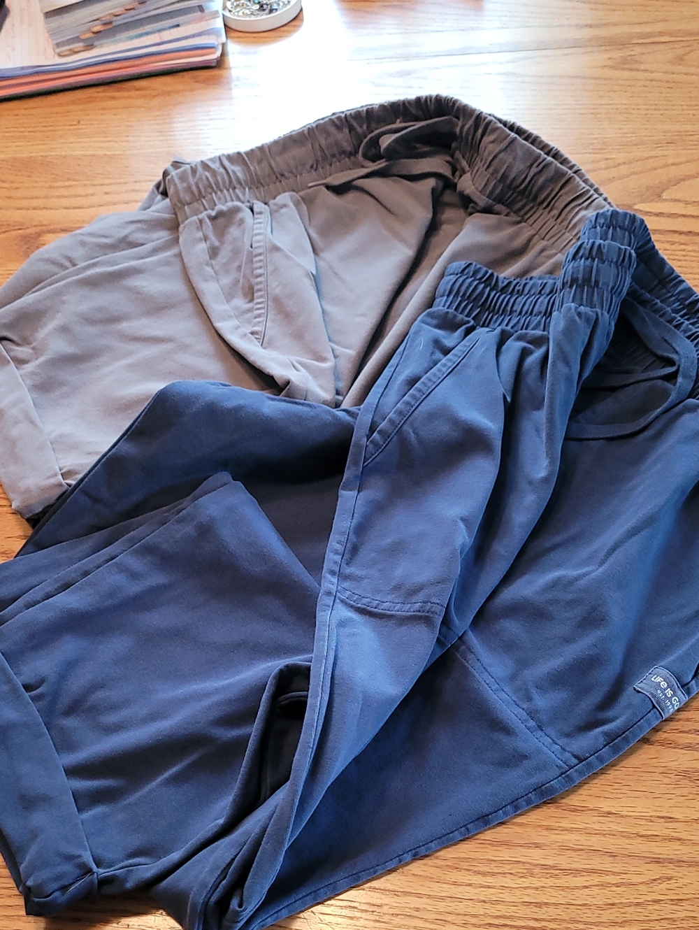 2 Pairs XL Life Is GOOD Women's Casual Elastic Waist Pants - Blue and Gray